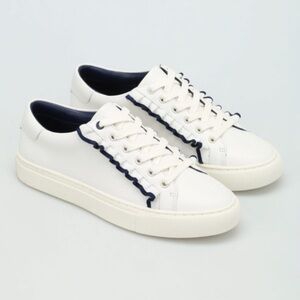 Tory Burch Sport Ruffle-Trim White Leather Low Top Lace Up Tennis Sneaker Sz 6.5